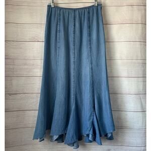 Nic + Zoe Chambray Denim Jean Midi Skirt Asymmetrical Handkerchief Hem Size 8